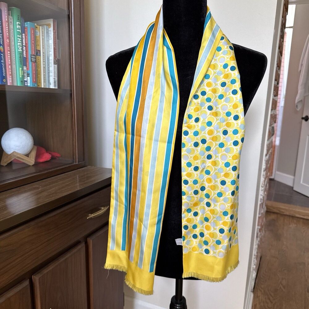 VTG Silk Rectangle Two-Sided Stripe And Polka Dot Scarf 7” x 54" Head Neck Scarf